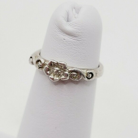 925 Sterling Silver Midi Ring Flower Motif Open Back Adjustable Pinky Ring - Picture 2 of 11